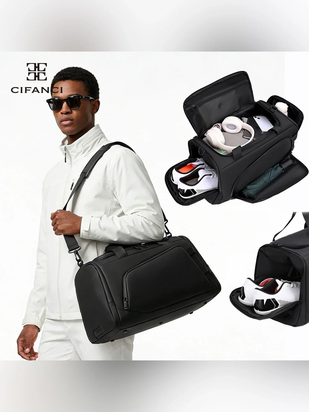 Vitra Gray Gym Bag with Adjustable Shoulder Strap and shoe compartment